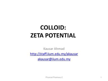 COLLOID: ZETA POTENTIAL