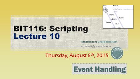 Thursday, August 6 th, 2015 Instructor: Craig Duckett Event Handling.