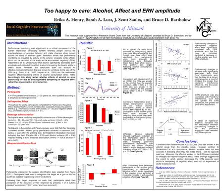 Too happy to careAlcohol, Affect and ERN amplitude Too happy to care: Alcohol, Affect and ERN amplitude Conclusions: Consistent with Ridderinkhof et al.