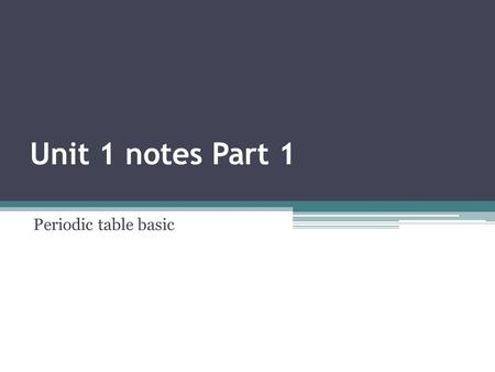 Unit 1 notes Part 1 Periodic table basic. Identify the parts on the periodic table YOU must know how to identify what the number mean on the periodic.