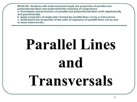 Parallel Lines and Transversals