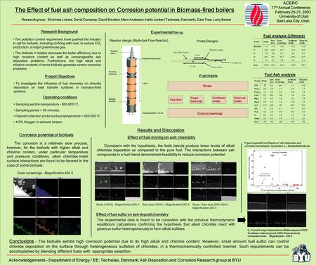 The Effect of fuel ash composition on Corrosion potential in Biomass-fired boilers Research group – Shrinivas Lokare, David Dunaway, David Moulton, Marc.