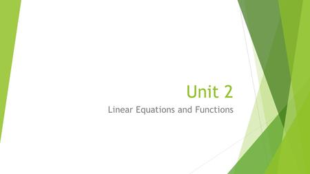 Unit 2 Linear Equations and Functions. Unit Essential Question:  What are the different ways we can graph a linear equation?