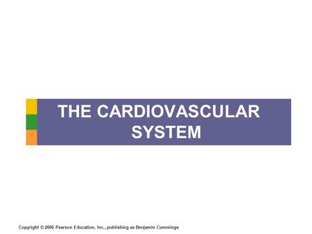 Copyright © 2006 Pearson Education, Inc., publishing as Benjamin Cummings THE CARDIOVASCULAR SYSTEM.