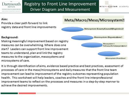 Registry to Front Line Improvement