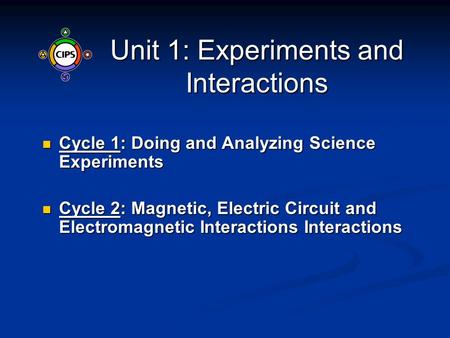 Unit 1: Experiments and Interactions Cycle 1: Doing and Analyzing Science Experiments Cycle 1: Doing and Analyzing Science Experiments Cycle 2: Magnetic,