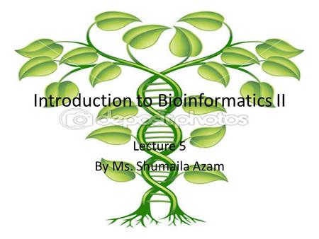 Introduction to Bioinformatics II Lecture 5 By Ms. Shumaila Azam.