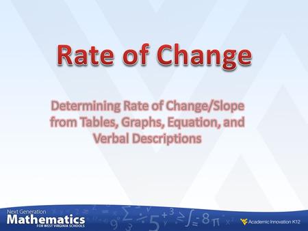 Rate of Change Directions: On the following slide, copy the equations into your notebook and and record the correct letter and ROC next to the equation.