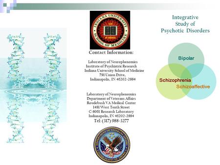 Integrative Study of Psychotic Disorders Bipolar Schizoaffective Schizophrenia Contact Information: Laboratory of Neurophenomics Institute of Psychiatric.