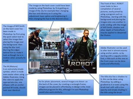 The front of the I, ROBOT cover looks to be a compilation of several pictures, easily joined by using a program such as Photoshop, starting with the background.