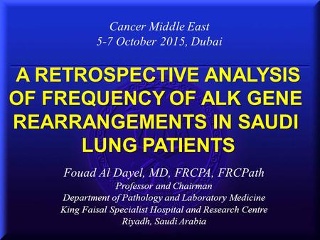 A RETROSPECTIVE ANALYSIS OF FREQUENCY OF ALK GENE