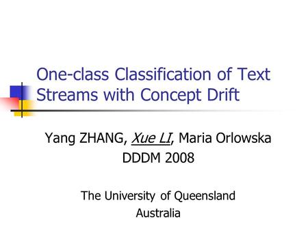 One-class Classification of Text Streams with Concept Drift