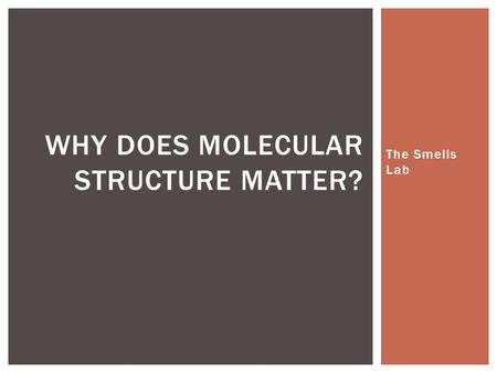 The Smells Lab WHY DOES MOLECULAR STRUCTURE MATTER?