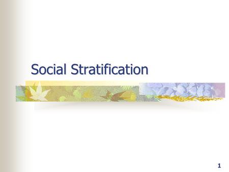 Social Stratification