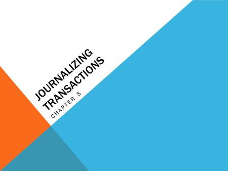 JOURNALIZING TRANSACTIONS CHAPTER 5. DID YOU EVER KEEP A DIARY? Did you (or someone you know) ever keep a diary or journal to record events in your (their)