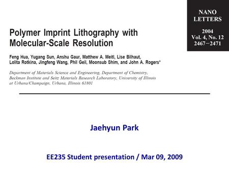 Jaehyun Park EE235 Student presentation / Mar 09, 2009.