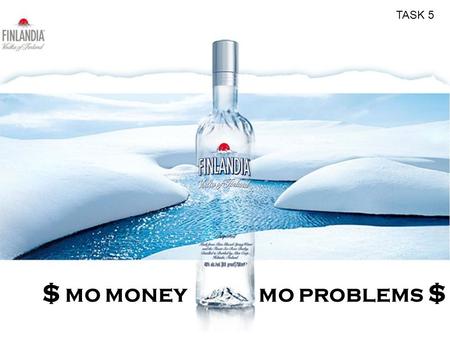 $ MO MONEY MO PROBLEMS $ TASK 5. THE TECH SIDE OF FINLANDIA VODKA CO. Today all of companies in the world need to be rocognizable in the Internet. Our.