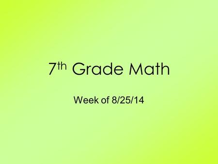 7 th Grade Math Week of 8/25/14. Monday: Bell Work 1) Mt. Everest, the highest elevation in Asia, is 29,028 feet above sea level. The Dead Sea, the lowest.