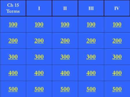 200 300 400 500 100 200 300 400 500 100 200 300 400 500 100 200 300 400 500 100 200 300 400 500 100 Ch 15 Terms IIIIIIIV.