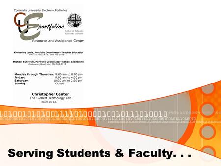 Serving Students & Faculty.... To better serve our students, faculty, and staff: Appointments available—evenings & Saturdays Instruction Reference Assistance.