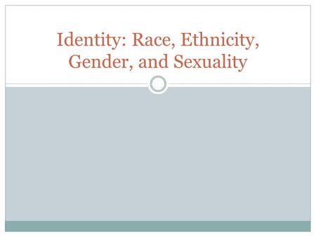 Identity: Race, Ethnicity, Gender, and Sexuality.