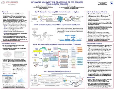 Big Mechanism for Processing EEG Clinical Information on Big Data Aim 1: Automatically Recognize and Time-Align Events in EEG Signals Aim 2: Automatically.