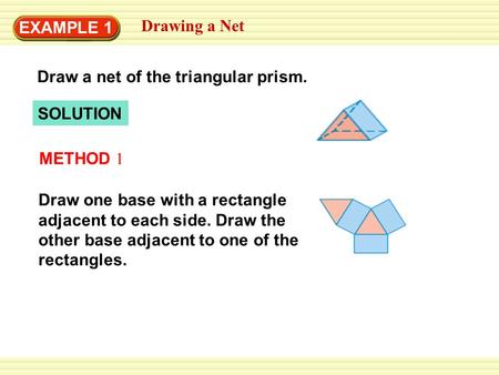 EXAMPLE 1 Drawing a Net Draw a net of the triangular prism. SOLUTION