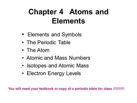 Chapter 4 Atoms and Elements