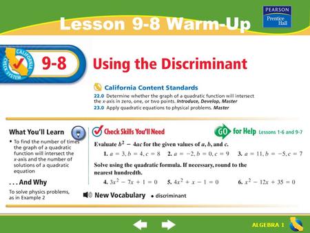 Lesson 9-8 Warm-Up.