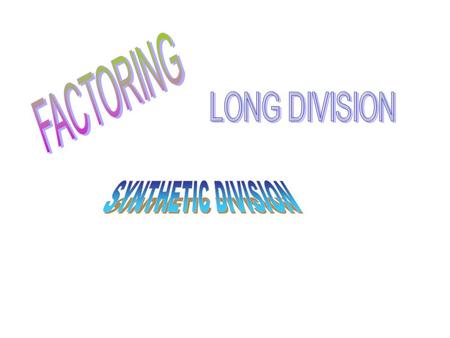 FACTOR to SOLVE 1. X 2 – 4x - 60 2. X 2 – 17x + 52 (x-10)(x + 6) x = 10, -6 (x-4)(x - 13) x = 4,13.