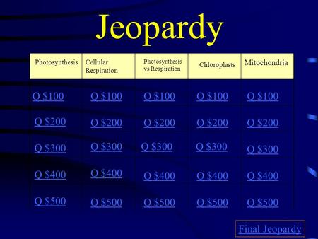 Jeopardy Q $100 Q $100 Q $100 Q $100 Q $100 Q $200 Q $200 Q $200