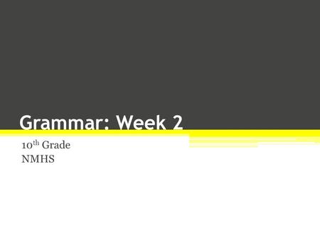 Grammar: Week 2 10 th Grade NMHS. The Pronoun The pronoun, the second of the eight parts of speech, is a word that takes the place of a noun. In the sentence,