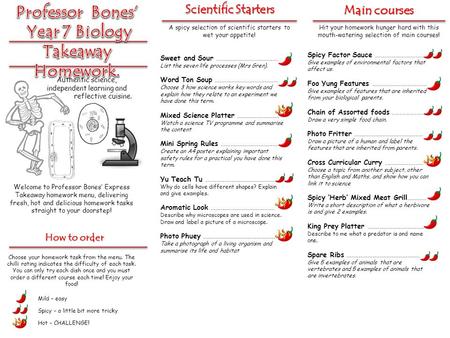 Professor Bones’ Year 7 Biology Takeaway Homework.