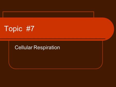 Topic #7 Cellular Respiration. Cellular Respiration and Energy How much energy is in food? How is it measured? A calorie is the amount of energy needed.