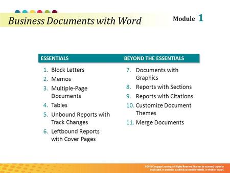 Module ESSENTIALSBEYOND THE ESSENTIALS © 2012 Cengage Learning. All Rights Reserved. May not be scanned, copied or duplicated, or posted to a publicly.