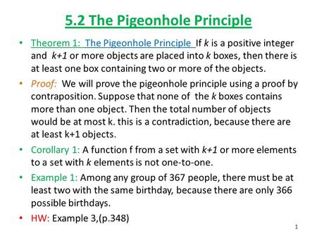 5.2 The Pigeonhole Principle