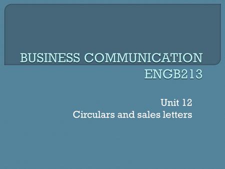 BUSINESS COMMUNICATION ENGB213