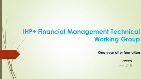 IHP+ Financial Management Technical Working Group One year after formation FMTWG (Nov 2015)