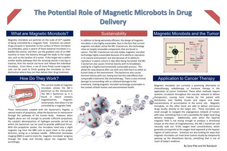 . How Do They Work? By Sara Pike and Ali Balubaid What are Magnetic Microbots?Magnetic Microbots and the Tumor Environment Sustainability Application to.