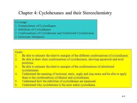 Chapter 4: Cyclohexanes and their Stereochemistry