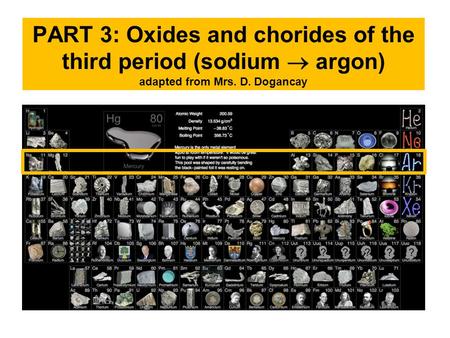 PART 3: Oxides and chorides of the third period (sodium  argon) adapted from Mrs. D. Dogancay.