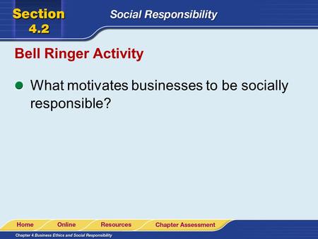 Bell Ringer Activity What motivates businesses to be socially responsible?