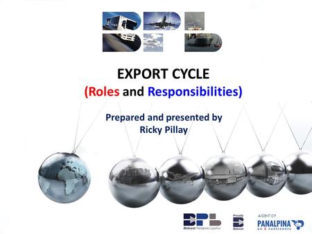 Prepared and presented by Ricky Pillay EXPORT CYCLE (Roles and Responsibilities) AGENT OF.