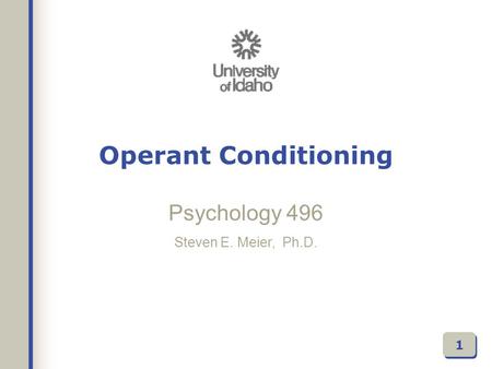 Psychology 496 Steven E. Meier, Ph.D. 1 Operant Conditioning.