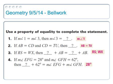 Geometry 9/5/14 - Bellwork.