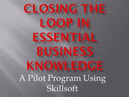 A Pilot Program Using Skillsoft. Goal: Demonstrate an understanding of the major functional areas of Business. Learning Outcomes:  Describe basic concepts.