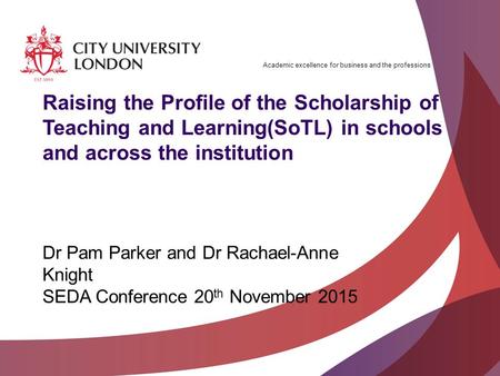 Academic excellence for business and the professions Raising the Profile of the Scholarship of Teaching and Learning(SoTL) in schools and across the institution.