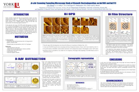 In-situ Scanning Tunneling Microscopy Study of Bismuth Electrodeposition on Au(100) and Au(111) S.H. Zheng a, C.A. Jeffrey a,b, D.A. Harrington b E. Bohannan.