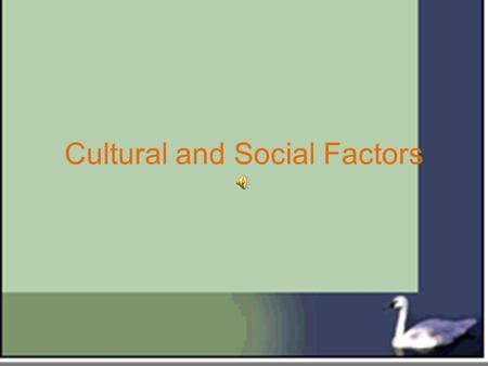 Cultural and Social Factors. Social Aspects Leisure Time Opportunities for leisure time has increased over recent years for the following reasons: -Higher.