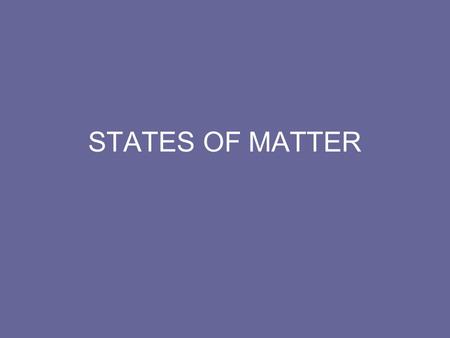 STATES OF MATTER. MATTER Matter is anything that takes up space and has mass. Matter does not have to be visible. Air is matter.